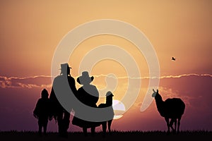 Peruvian people at sunset