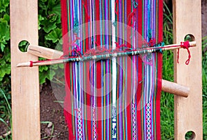 Peruvian weaving at lake Titicaca