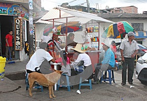 Peruvians Eating at Fried Chicken Kiosk