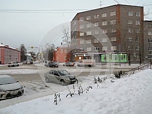 Pervomayskay street in the city of Kandalaksha in December 4.2023