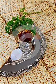 Pesach celebration is rich tradition symbolism with red kosher wine a unleavened bread matzo