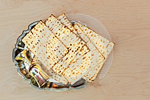 Pesach matzo with wine and matzoh jewish passover bread