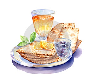 Pesach, watercolor clipart illustration with isolated background