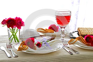 Pesah celebration concept & x28;jewish Passover holiday festive table& x29;