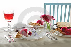 Pesah celebration concept & x28;jewish Passover holiday festive table& x29;