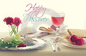 Pesah celebration concept & x28;jewish Passover holiday festive table