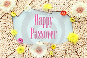 Pesah celebration concept jewish Passover holiday with matzoh