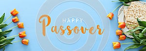 Pesah celebration concept & x28;jewish Passover holiday& x29; over green background. top view flat lay