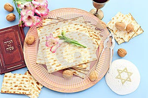 Pesah celebration concept (jewish Passover holiday). Translation of Traditional pesakh book text: Passove tale