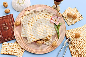 Pesah celebration concept (jewish Passover holiday). Translation of Traditional pesakh book text: Passove tale