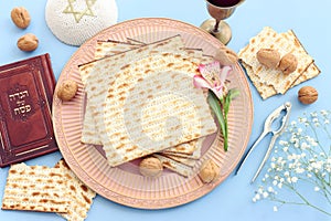 Pesah celebration concept (jewish Passover holiday). Translation of Traditional pesakh book text: Passove tale