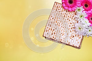 Pesah celebration concept (jewish Passover holiday) with wine and matza