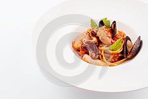 Pescatore tomato sauce pasta with seafood