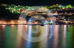 Peschici at night, Foggia Province, Puglia Italy.