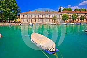 Peschiera del Garda colorful harbor and boats view