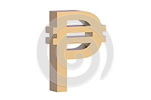 Peso symbol isolated on white background. Golden currency sign. Philippine money