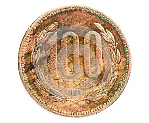 100 Pesos narrow year coin, 1975~Today - Pesos CLP serie, Bank of Chile photo