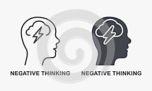 Pessimism, Frustration, Furious Expression Symbol Collection. Negative Thinking Silhouette and Line Icon Set