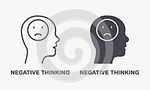 Pessimism, Frustration, Furious Expression Symbol Collection. Negative Thinking Silhouette and Line Icon Set. Mental