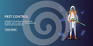 Pest control banner horizontal, cartoon style