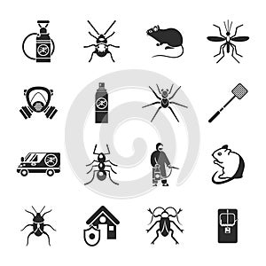 Pest Control Black White Icons Set