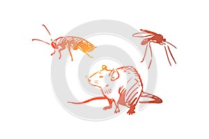 Pest, control, cockroach, insect, bug concept. Hand drawn isolated vector.
