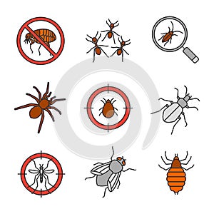 Pest control color icons set