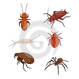 Pest control concept with insects exterminator silhouette flat vector illustration