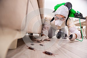 The pest control contractor working in the flat