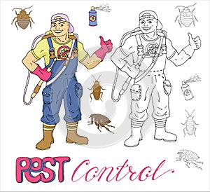 Pest control exterminator on white