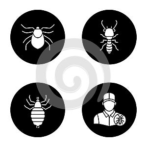 Pest control glyph icons set