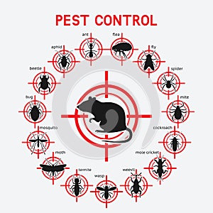 Pest Control icons set on red target photo