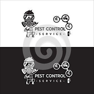 Pest Control Service logo template isolated silhouette with Equipped Man