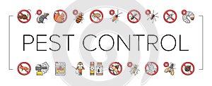 Pest Control Service Treatment Icons Set Vector .