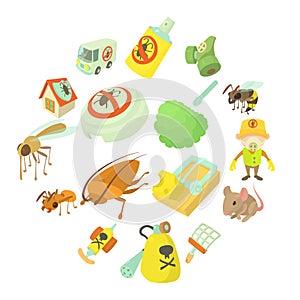 Pest control terminate icons set, cartoon style