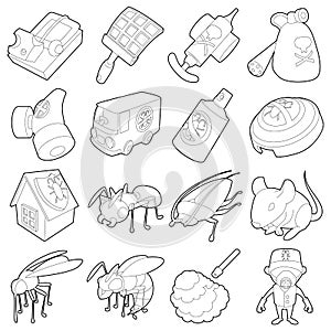 Pest control terminate icons set, outline style