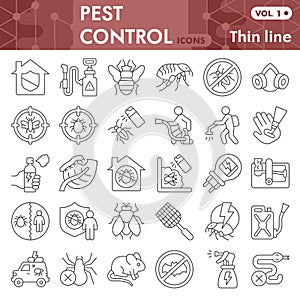 Pest control thin line icon set, Anti pest symbols collection or sketches. Insect control linear style signs for web and