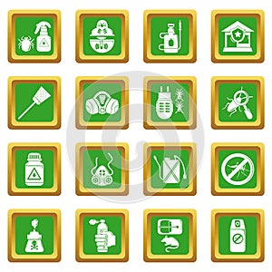 Pest control tools icons set green square vector