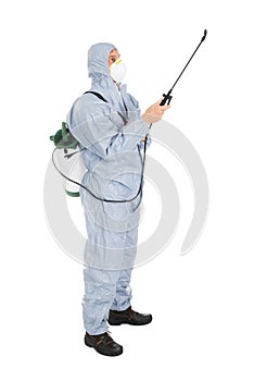Pest control worker in protective workwear