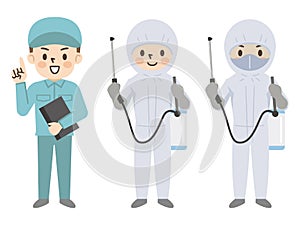 Pest control workers and people wearing protective clothing