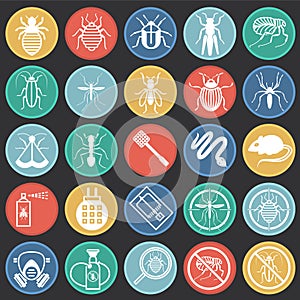 Pest icons set on color circles black background for graphic and web design, Modern simple vector sign. Internet concept. Trendy