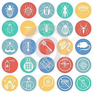 Pest icons set on color circles white background for graphic and web design, Modern simple vector sign. Internet concept. Trendy