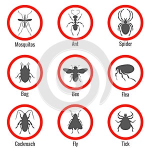 Pest and insect control, vector icons set