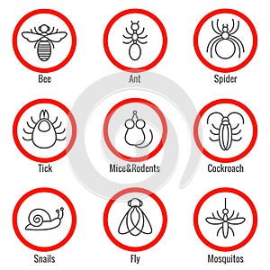 Pest and insect control, vector linear icons set