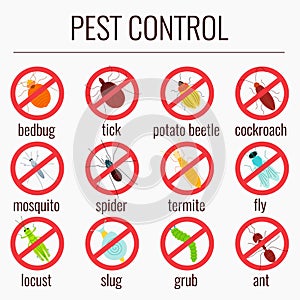 Pest insects with prohibition sign