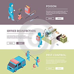 Pest. Safety chemical poison desinfection service vector banners advertisement pictures