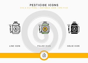 Pesticide icons set vector illustration with solid icon line style. Plant gardening agriculture concept.