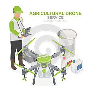 pesticide sprayer agricultural drone set for smart farming to safe life technology isometric