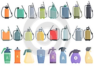 Pesticide sprayer icons set cartoon . Pressure garden