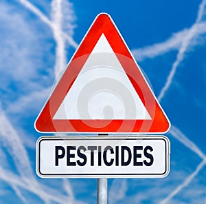 Pesticides triangular warning sign photo